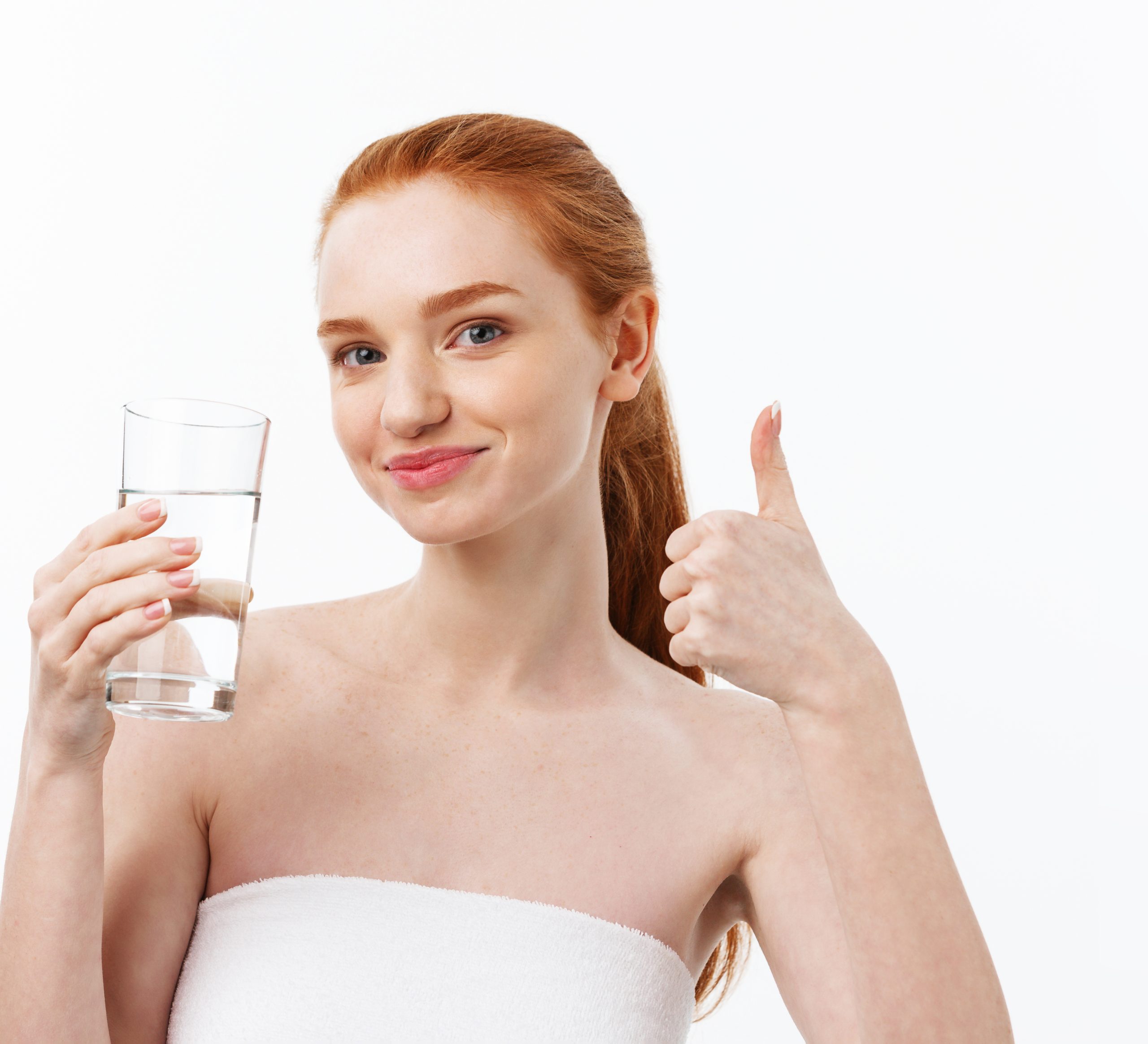 Health, people, food, sports, lifestyle and beauty content - Smiling Young Woman with glass of Water